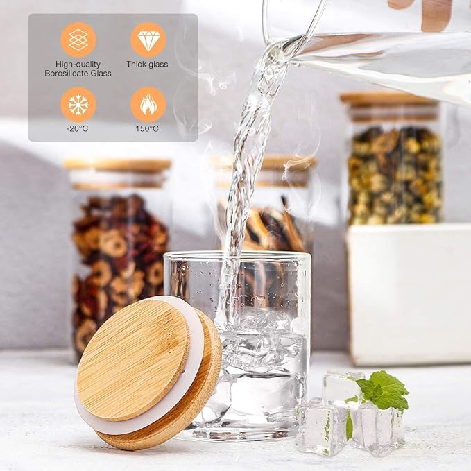 Bambooware Glass Storage Containers with Lids | Kitchen Organization | Pantry Organization - Set of 3 Canisters - Airtight Glass Jars Wooden Lid for Sugar, Flour, Candy, Cookies, Rice, Pasta