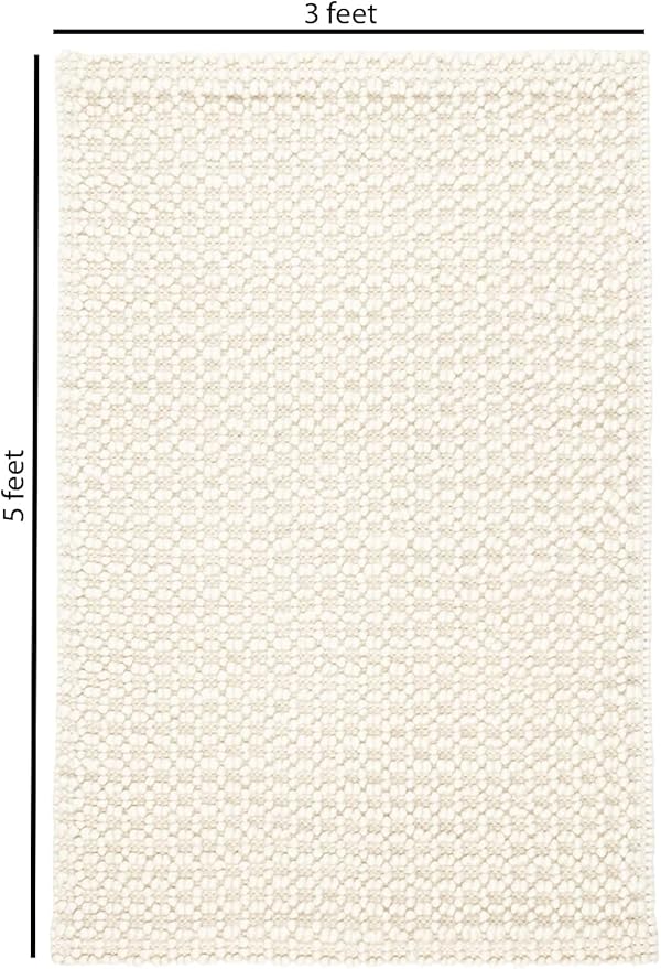 Wool Area Rug - Handmade Natural Wool Carpet Rug, Textured Design, Handwoven Ivory Rug - Suitable for Hallway, Bedroom, Dining Room (Ivory- 3'x5')