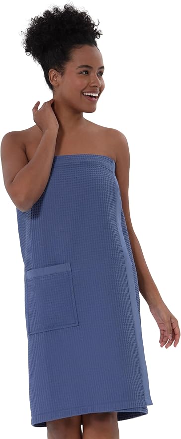 SEYANTE Women's Organic Waffle Spa Wrap, GOTS Certified 100% Turkish Cotton, Lightweight Bath Towel Wrap Adjustable Closure
