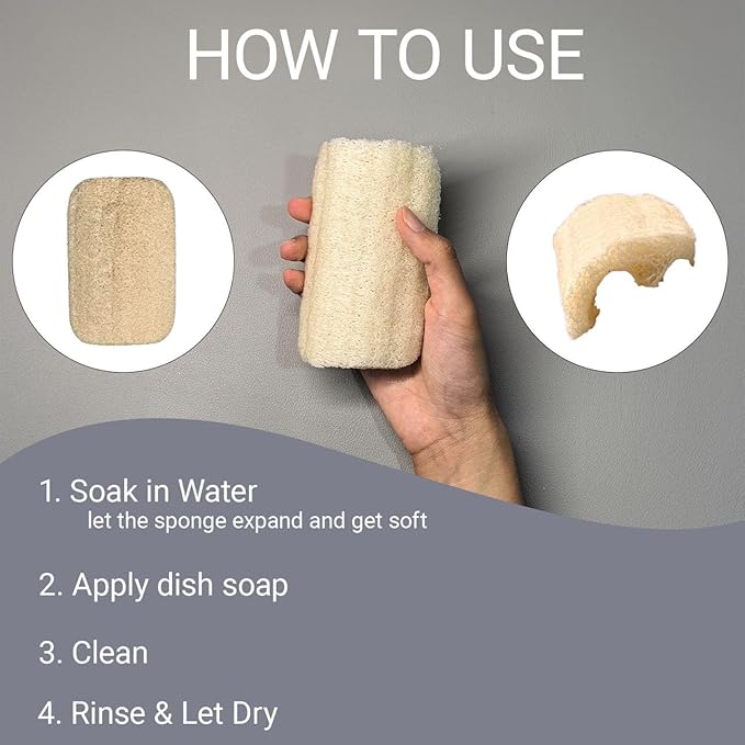 Natural Loofah Dish Sponge 10 Pack, Plant-Based Kitchen Scrubber for Dishes, Pots & Pans, Eco-Friendly Biodegradable Cleaning Sponge