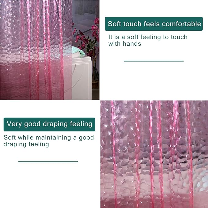 Shower Curtain Liner, 100% Waterproof EVA 3D Shower Curtains with 3 Duty Heavy Bottom Magnets and 12 Rust Proof Grommets, 72x72 Weighted Shower Liner for Shower Stall, Bathtubs (Pink Cube)