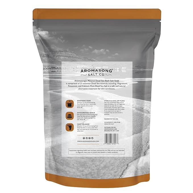 Aromasong Raw Dead Sea Bath Salt - Minimally Cleaned, Contains More Dead Sea Minerals Including Dead Sea Mud - 100% Pure & Natural Dead Sea Salts for Soaking 2.4 LB - Bulk Resealable Pack