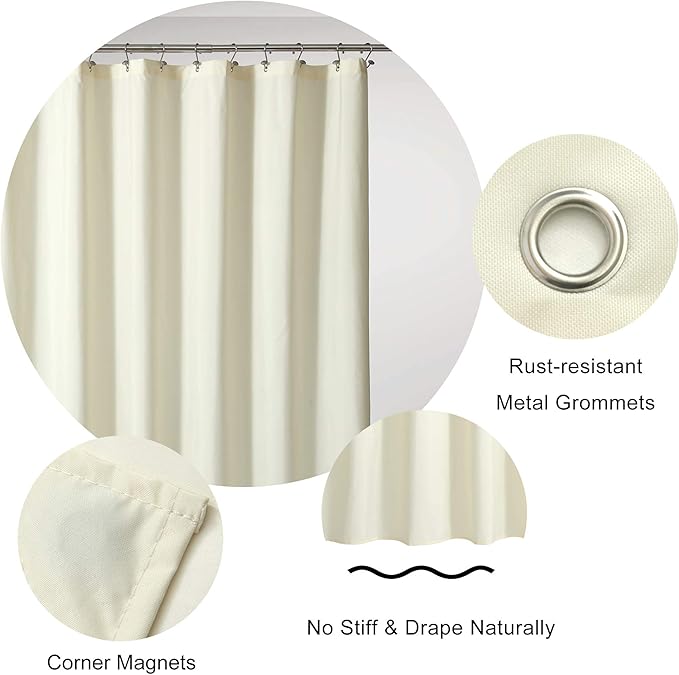 Ultimate Waterproof Fabric Shower Curtain or Liner, Breathable TPU & Machine Washable, Use for Bath Tub/Stall in Home and Hotel, Sand, 72"x72"