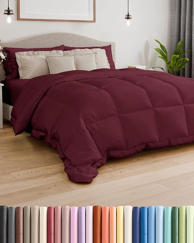 King Size, Burgundy Alternative Down Comforter - Warm, Lightweight & Breathable Hotel Quality Bedding Set for Men, Women, Kids & Teens - All Season Oversized Cooling Microfiber Duvet Insert Comforter
