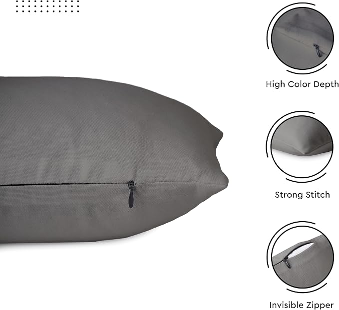 Encasa XO Throw Pillow Covers 12x20 in Set of 2 Grey | No Inserts | Cotton Pillow Covers for Living Room, Bed, Sofa, Couch | Decorative Cushion Covers with Improved Zipper