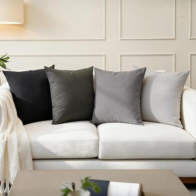 Encasa XO Throw Pillow Covers 18x18 in Set of 4 Grey Combo | No Inserts | Cotton Pillow Covers for Living Room, Bed, Sofa, Couch | Decorative Cushion Covers with Improved Zipper