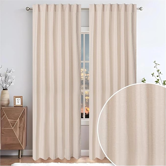 HOMIDATE Natural Linen Curtain Panels 108 Inch for Living Room & Bedroom - Set of 2, 50x108 Flax Linen Drapes, Lightweight Cotton Linen Curtains
