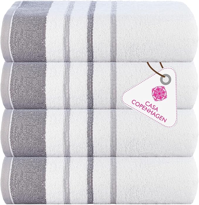 CASA COPENHAGEN White Bay 4Pcs 100% Egyptian Cotton Designer Hand Towels Gift Set- Grey - Dark Grey 600 GSM, 28"x16", 4Hand Towels for Bathroom Set for Women & Men