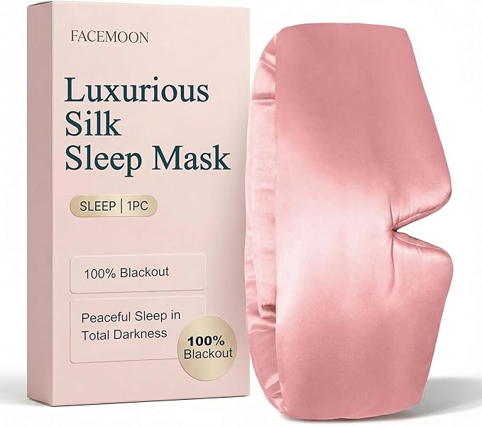 Mulberry Silk Sleep Mask for Women, 100% Blackout Eye Mask for Sleeping, Full Wrap Eye Cover with Adjustable Fit, Soft on Skin and Hair, 22 Momme Pink