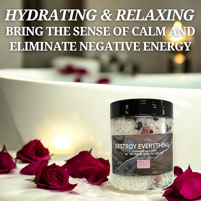 Destroy Everything Spiritual Bath Salts for Energy Cleansing & Uncrossing | Ritual Bath Soak for Spiritual Cleansing, Purification & Banishing Rituals 12oz | Hoodoo Voodoo Conjure Wicca Spell