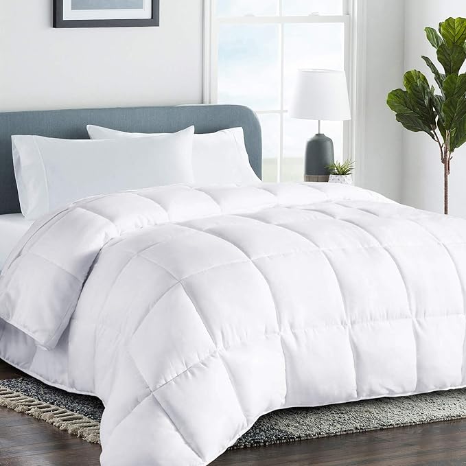 COHOME Premium California King Size Comforter, All-Season Quilted Down Alternative Duvet Insert, Luxury Hotel GentleSoft Comforter with Anti-Clump Tech & 8 Tabs - Reversible - White 96x104 inches