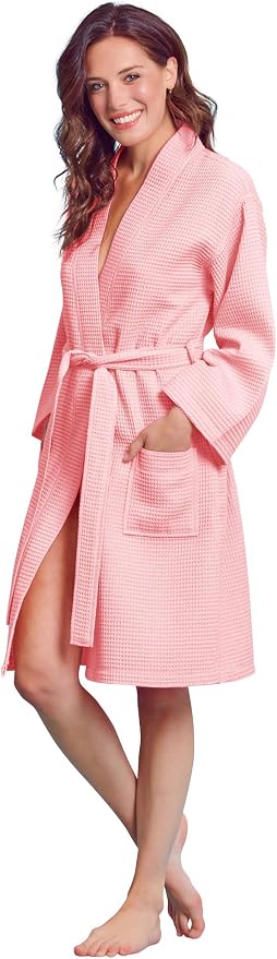Soft Touch Linen Women's Kimono Waffle Robe-Luxurious & Absorbent & Quick Dry-Cotton & Polyester Blend