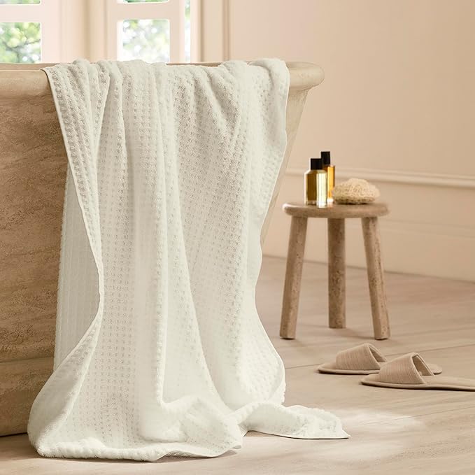 BOLL & BRANCH Turkish Waffle Bath Sheet - Cream - 100% Organic Turkish Cotton - Lightweight Soft Absorbent Quick Dry Luxury Spa Bath Sheet with Textured Waffle Weave - Oversized