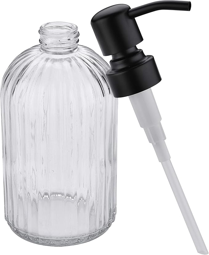 Matte Black Dish Kitchen Soap Dispenser, Bathroom Liquid Soap Dispenser with Rustproof Stainless Steel Pump, 16 Oz Glass Bottle,2 Packs