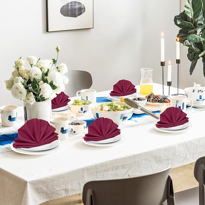 SuperO Set of 120 Cloth Napkins 17 x 17 Inch, Polyester Solid Washable Dinner Napkins with Hemmed Edges,Great for Restaurant, Wedding and Party(Burgundy)
