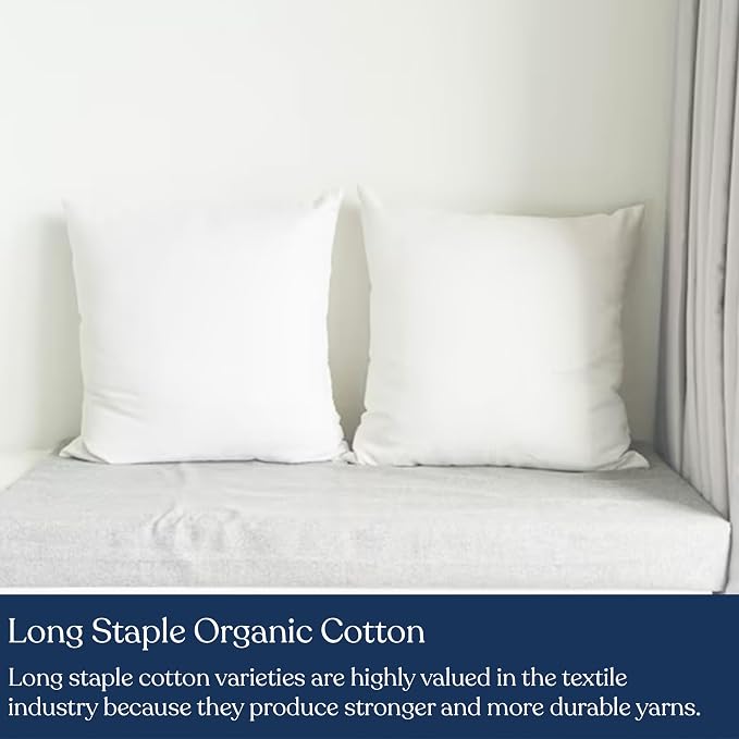 Premium Organic Cotton Pillow Insert Set of 2, 100% White Duck Feather Filling, Down Proof, Organic Cotton Indoor Throw Pillows Insert for Couch, Sofa, Bed (24X24)