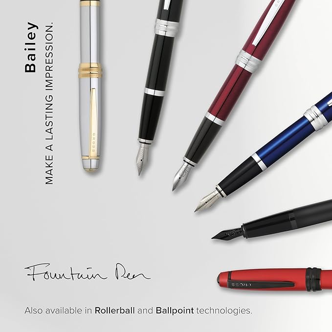 Cross Bailey Matte Gray Lacquer Fountain Pen with Polished Black PVD Appointments