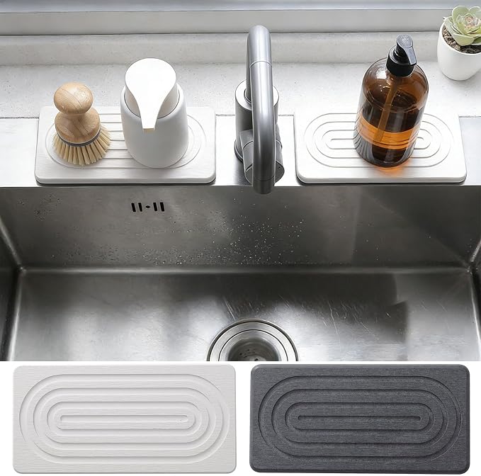 Set of 2 Breathable Natural Stone Mats High Absorption Soap Dishes for Soap Dispenser or Jewelry Storage Rack Holder Stylish Diatomite Countertop Stand