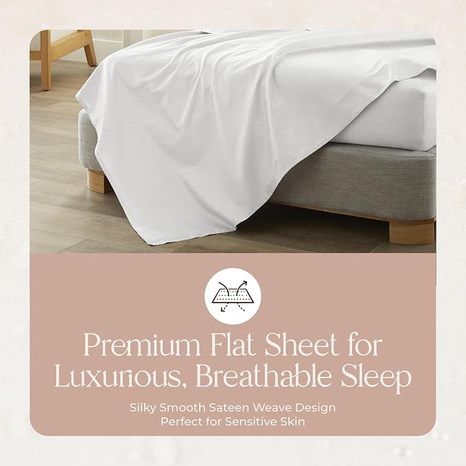Certified Organic King Flat Sheet Only - 100% Organic Cotton Top Sheet with Luxurious Soft and Breathable 300 Thread Count Sateen Weave Finish - GOTS & Fairtrade Certified (White, King)