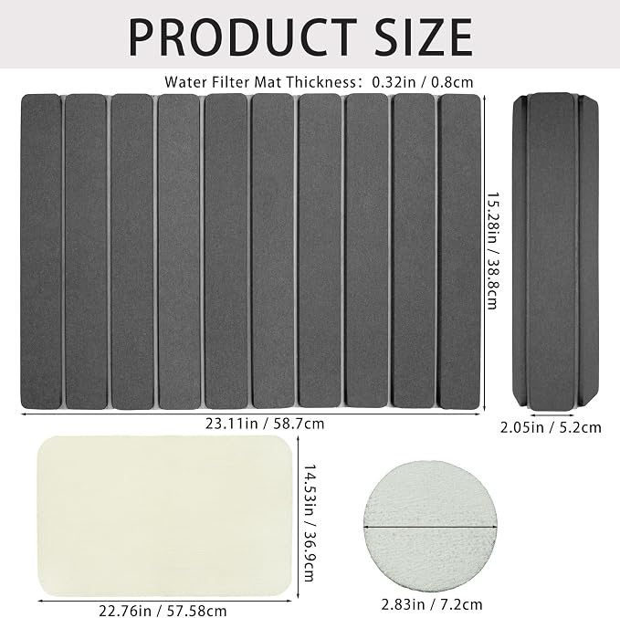 Large Stone Dish Drying Mat for Kitchen Counter, 24"×16" Absorbent Foldable Water Absorbing Mat, Diatomaceous Earth Quick Drying Pad for Dishes Bottles, Cups and Utensils, Dark Gray