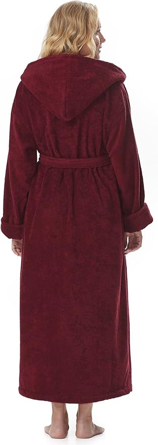 Arus Women's GOTS Certified Organic Cotton Hooded Full Length Turkish Bathrobe