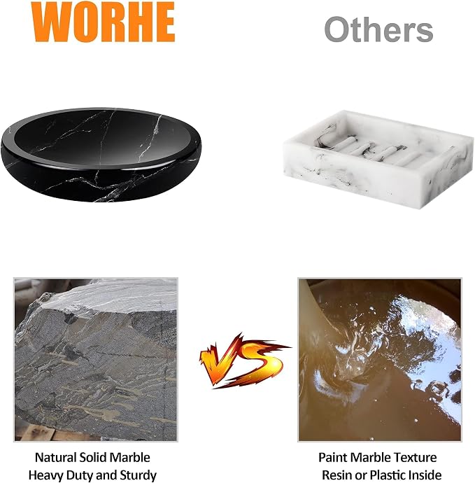 Marble Soap Dish Italy Natural Stone Sponge Holder for Bathroom Tub Shower Kitchen Sink, Handcraft Round Soap Case Organizer Trinket Plate Jewelry Tray Coaster for Home Decor Black (DL007)