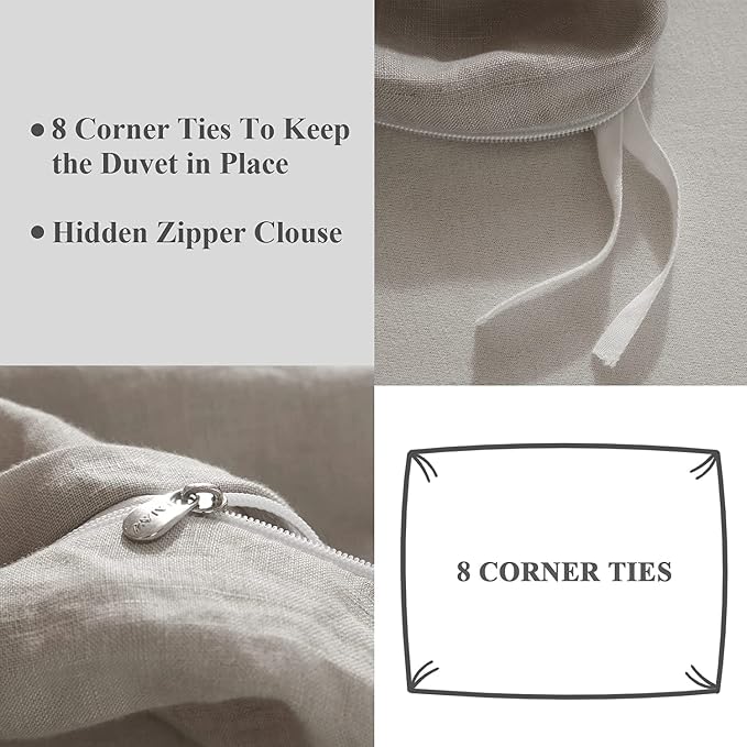 Ivellow Linen Duvet Cover King Size 100% Washed French Flax Pure Linen King Duvet Cover Set Soft Breathable Durable Cooling Comforter Cover Natural Linen Bedding Set 3 Pcs-1 Duvet Cover 2 Pillowcases