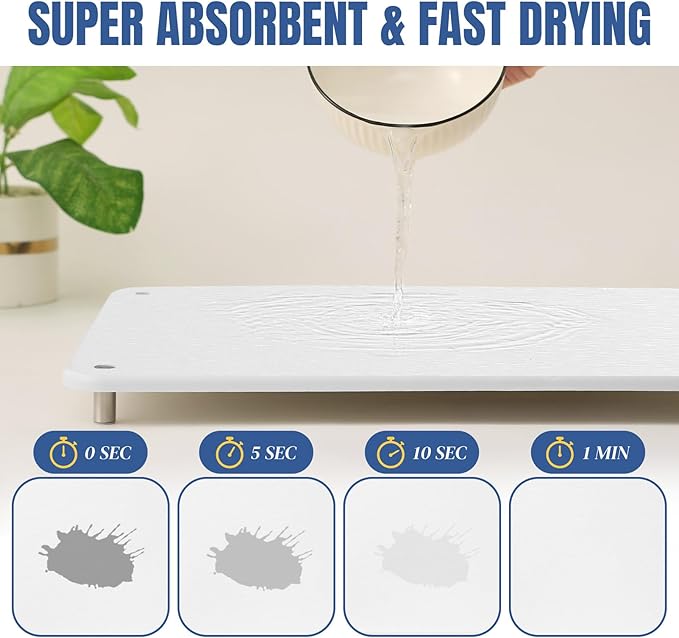 Stone Drying Mat for Kitchen Counter with Non-Slip Stainless Steel Feet, Quick Drying Diatomaceous Dish Racks for Dishes, Bottles and more, 15.7"(L)×11.8"(W), Cream White
