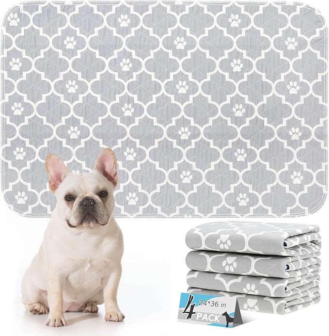 Washable Pee Pads for Dogs - 36”x24” 4PCS, Whelping Pad for Puppy Training, Playpen Crate Bed Floor Protector, Reusable Dog Potty Pads Non-Slip, Super Absorbent & Odor Controlling, Gray Floral