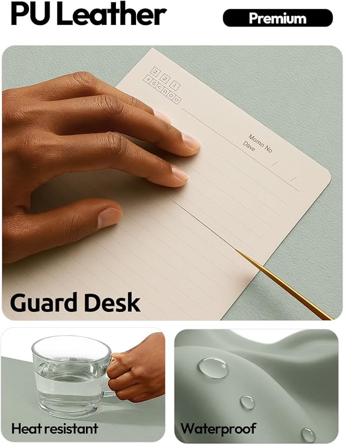 YSAGi Leather Desk Protector, Office Mat, Large Mouse Mat, Non-Slip PU Leather Blotter, Laptop Desk Mat, Waterproof Writing Pad for Office and Home(Grayish Green, 42" x 17.2")