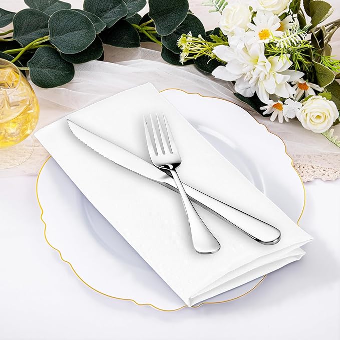 SuperO Set of 40 Cloth Napkins 17 x 17 Inch, Polyester Solid Washable Dinner Napkins with Hemmed Edges,Great for Restaurant, Wedding and Party(White)