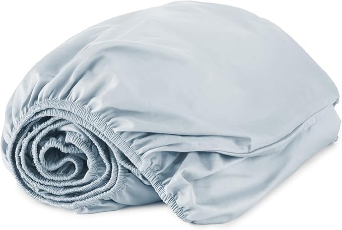 Organic Full Fitted Sheet Only Deep Pocket - 100% Organic Cotton Sheets with Soft Breathable 500 Thread Count Sateen Weave GOTS & Fairtrade Certified - Fitted Bed Sheets Only (Powder, Full)