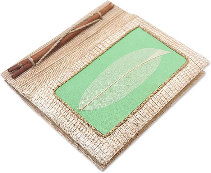 NOVICA Green Multicolor Natural Fiber Paper Eco-Friendly Journals from Indonesia 'Green Leaf'