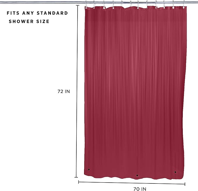 Bath Bliss Heavy Shower Curtain Liner, 12 Rust Resistant Metal Grommets, 3 Weighted Magnet Hem, Burgundy