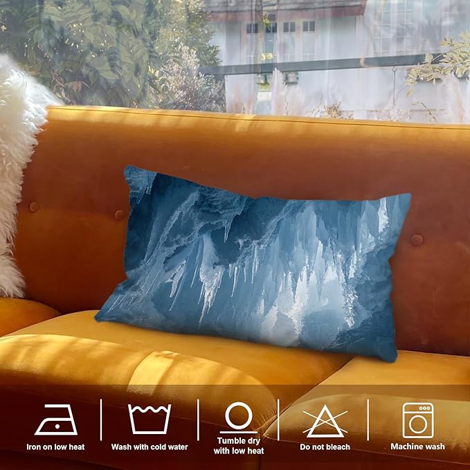 Shrahala Icicles Stalagmites Ice Cave Throw Pillow Cover, Icicles and Stalagmites in Cave Lumbar Pillowcase Blended Double-Sided No Inserts for Bedroom Living Room Set of 2 (12 x 20 in)