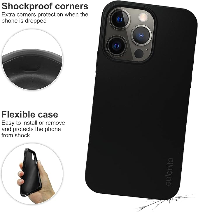 eplanita Eco Mobile Phone Case Compatible with iPhone 13 Pro Max, Plant Fiber, Drop Protection Cover, Durable and Sustainable (for iPhone 13 Pro Max, Black)