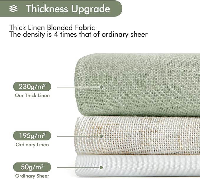MIULEE Non-See-Through Privacy Linen Curtains 2 Panels, Sage Green Light Filtering Window Curtains 96 Inches Long, Farmhouse Textured Back Tab Semi Sheer Drapes for Bedroom Living Room, Light Green