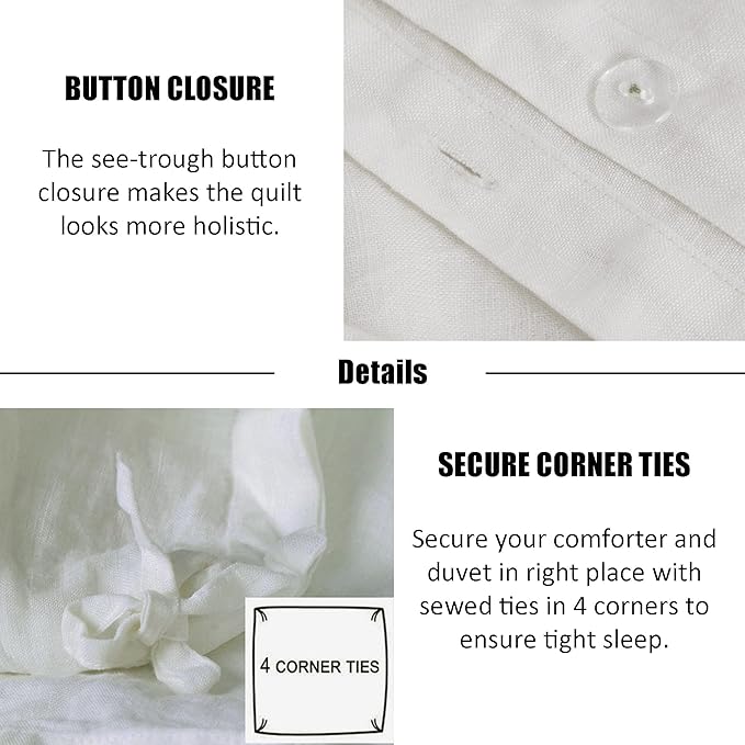 S VICTORY SYMBOL 100% Organic Linen Duvet Cover Set,Stone Washed French Flax Bedding Set,Comforter Cover with Button Closure(Creamy-White,King) 106x92inch Cal King