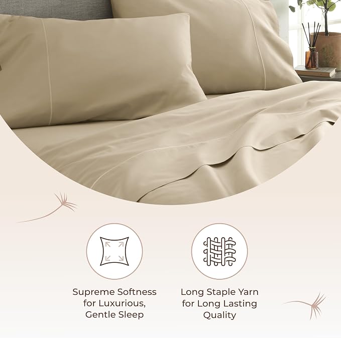 Certified Organic Twin Flat Sheet Only - 100% Organic Cotton Top Sheet with Luxurious Soft and Breathable 300 Thread Count Sateen Weave Finish - GOTS & Fairtrade Certified (Dune, Twin)