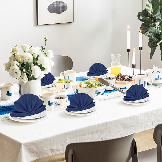 SuperO Set of 120 Cloth Napkins 17 x 17 Inch, Polyester Solid Washable Dinner Napkins with Hemmed Edges,Great for Restaurant, Wedding and Party(Navy Blue)