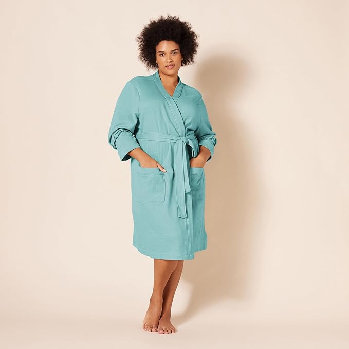 Amazon Essentials Women's Lightweight Waffle Full-Length Bath Robe with Pockets (Available in Plus Size)