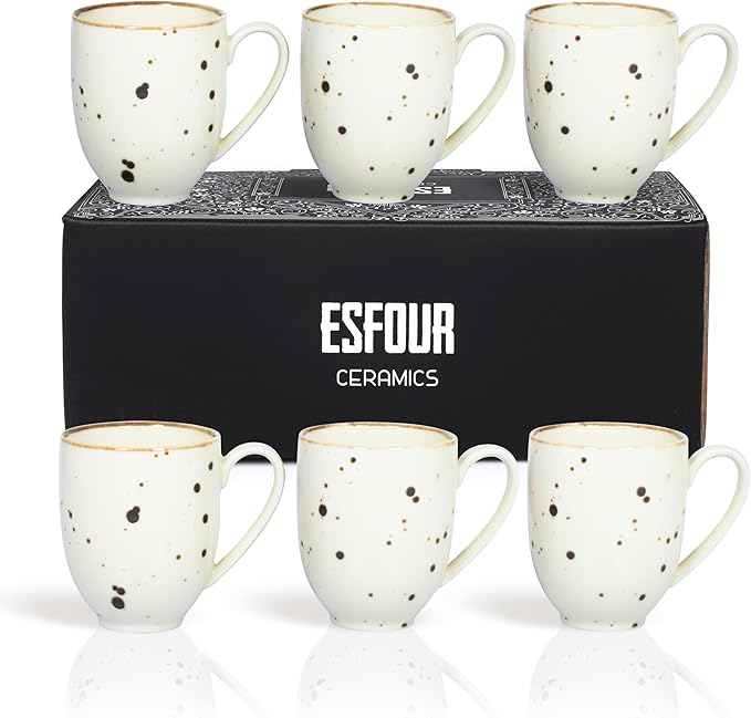 Esfour Ceramics Coffee Mugs Set Of 6, 14 Oz Large Handle Heavy Duty Cups - Microwave Dishwasher Safe - Latte, Cappuccino, Tea, Cocoa, Mocha - Men, Women, Home Office Daily Use, Classic Assorted Colors