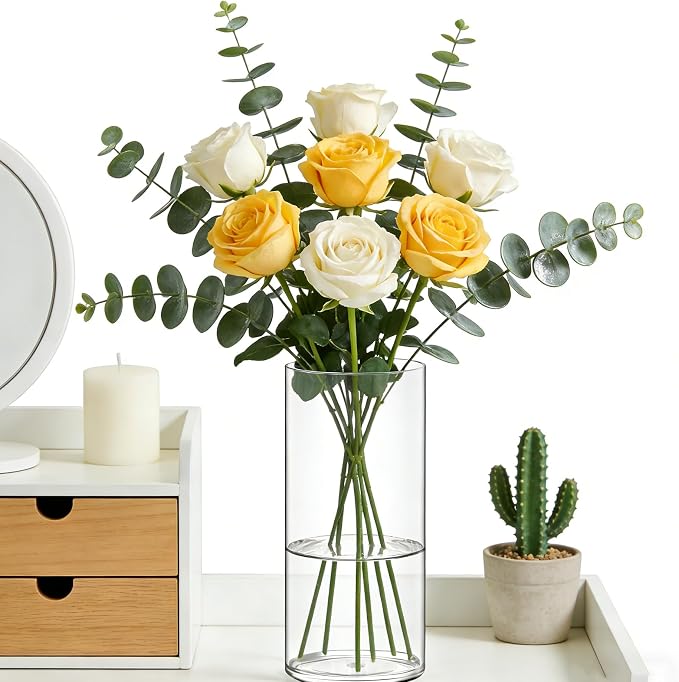 Acrylic Flower Vase Cylinder, 2 Packs, 7.87" Tall Clear Plastic Vase for Centerpieces - Shatterproof Wedding, Event & Home Decor Vase,7.87" Tall Round - 2 Pcs, Clear