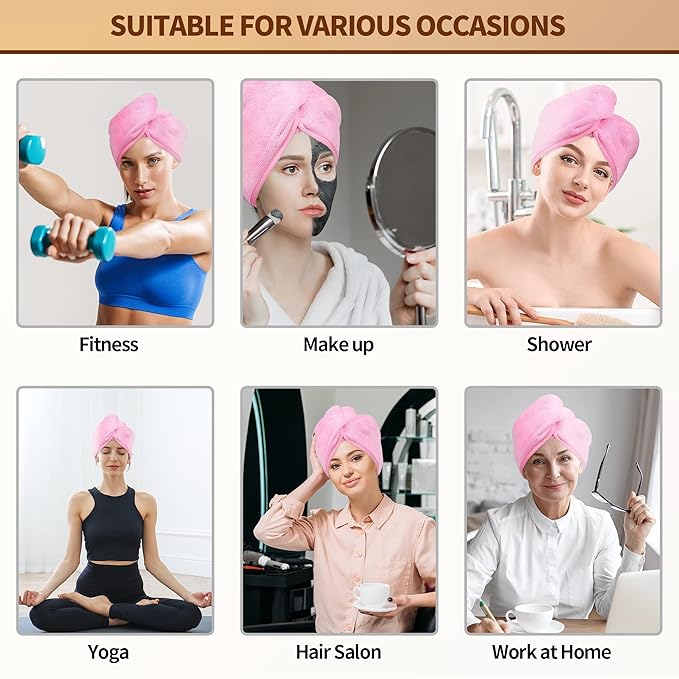 NEXCOVER Hair Towel Microfiber, 2 Pack Pink 9.8 inch X 25.5 inch Hair Wrap,Ultra Absorbent Hair Turbans,Fast Drying Head Towels for Women Wet Hair,Long,Curly,Thick,Frizzy Hair
