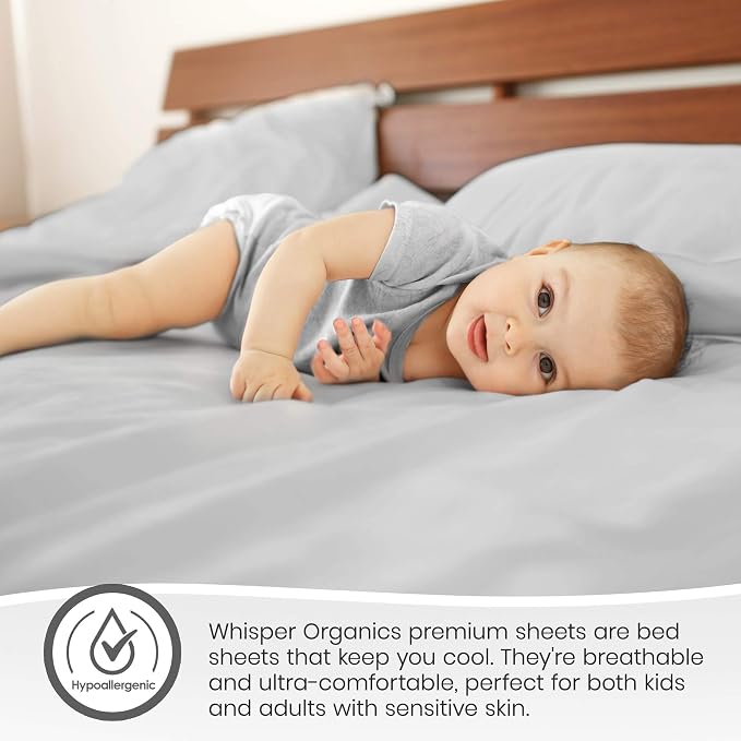 Organic Full Fitted Sheet Only Deep Pocket - 100% Organic Cotton Sheets with Breathable 300 Thread Count Sateen Weave GOTS & Fairtrade Certified - Soft Fitted Bed Sheets Only (Silver, Full)