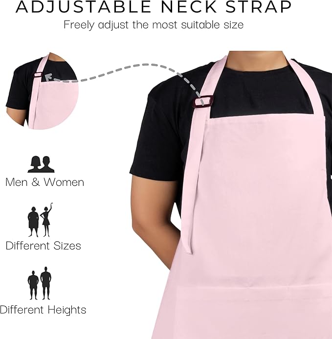 RAJRANG 100% Cotton Cooking Apron with 3 Pockets Kitchen Chef BBQ Adjustable Bib Aprons for Women Men