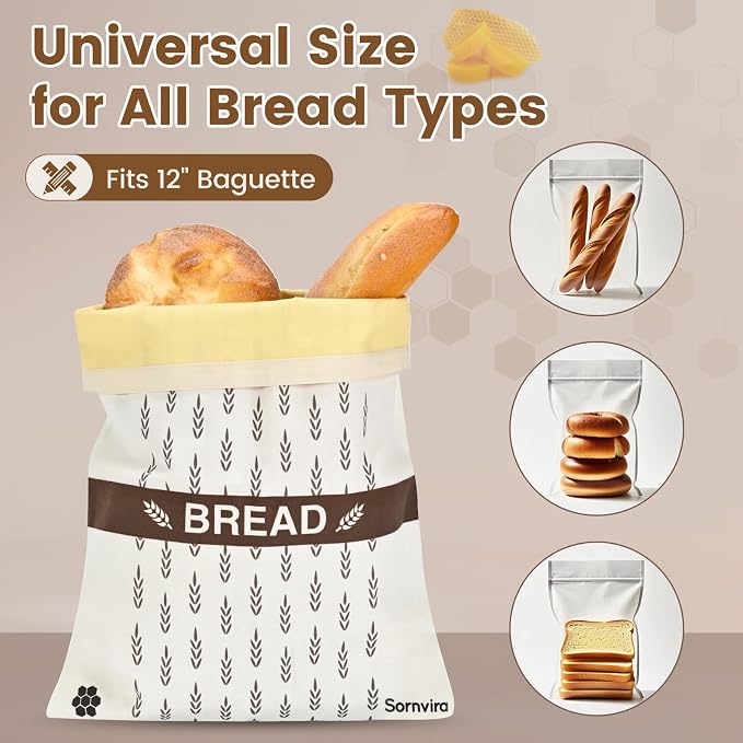 Reusable Beeswax Bread Bags for Sourdough & Homemade Bread, 2 Pack XL Cotton Storage Bag to Keep Loaves Fresh Longer, Freezer Safe & Eco-Friendly