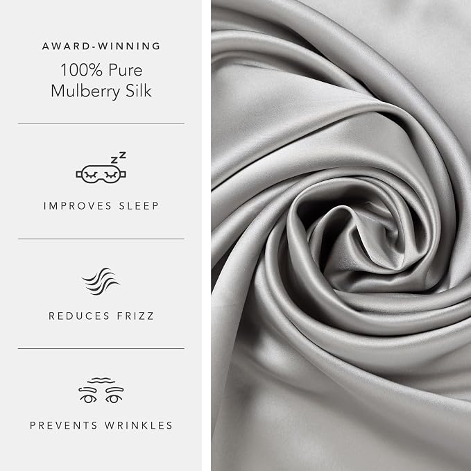 Fishers Finery 30mm 100% Pure Mulberry Silk Pillowcase, Quality Tested (Silver, Queen)