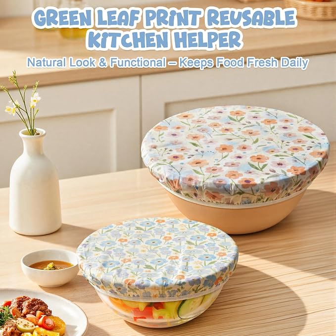 2-Pack Reusable Beeswax Bowl Covers with Floral Pattern, 10/12 Inch Elastic Cotton Food Storage Covers for Bread Proofing, Sourdough Dough & Kitchen Containers