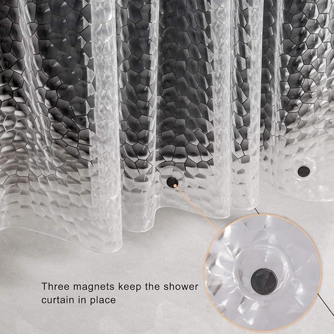 WELTRXE EVA Shower Curtain Liner with Magnets, 72 x 78 Inch Waterproof 3D Water Cube Clear Bathroom Shower Curtains, No Chemical Smell, Heavy Duty, Extra Long for Shower Stall, Bathtubs, 12 Hooks